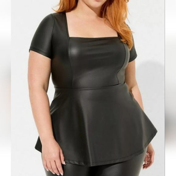 Torrid Black Peplum Blouse with Square Neck and Short Sleeves - Picture 8 of 12